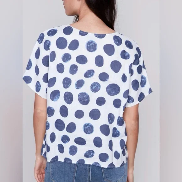 Charlie B Polka Dot Women's Top - Blue and White women’s size S New - Picture 2 of 3
